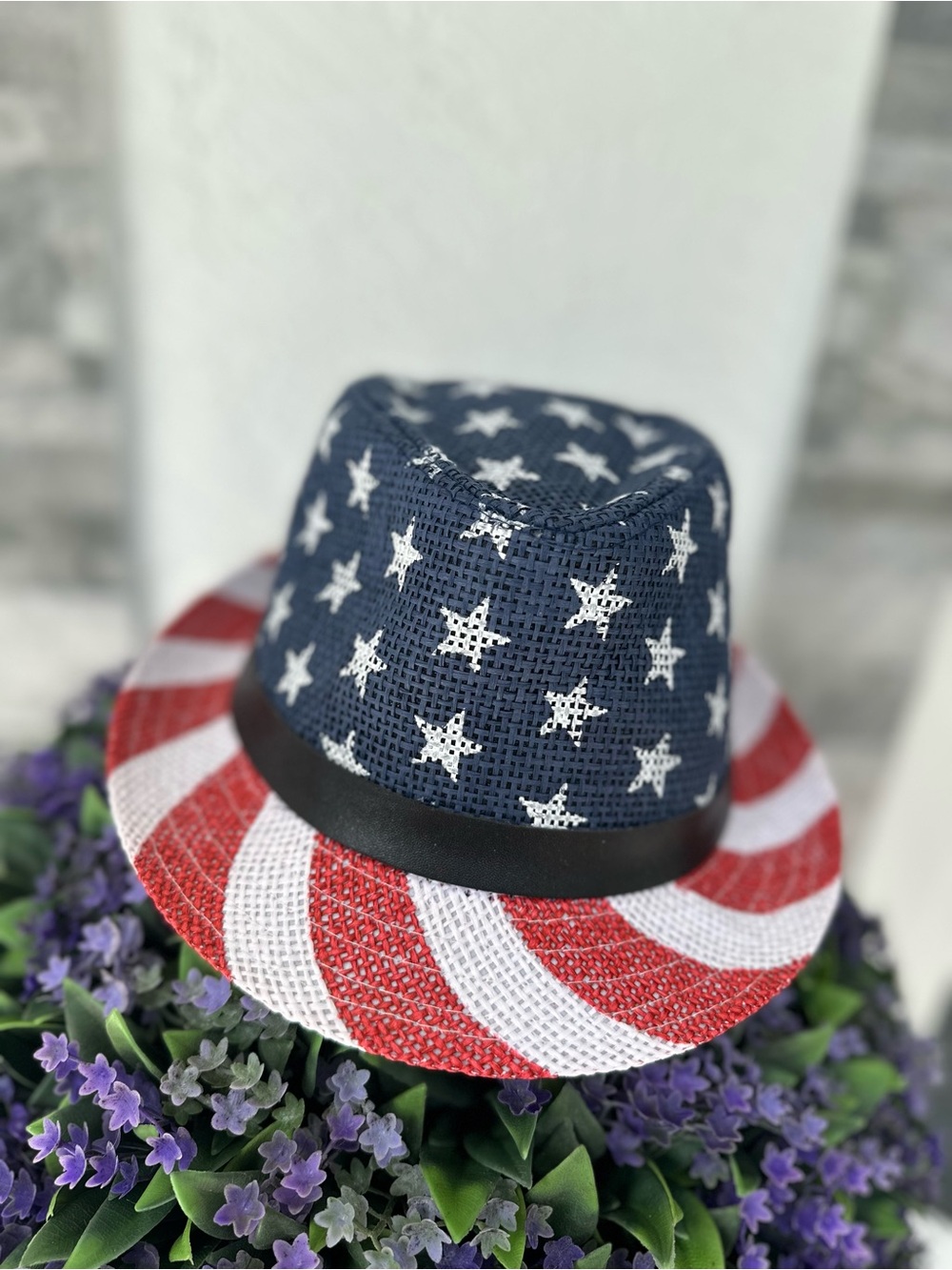 Patriotic American Flag Fedora Hat Red White Blue Straw Look 4th of July - Picture 3 of 6